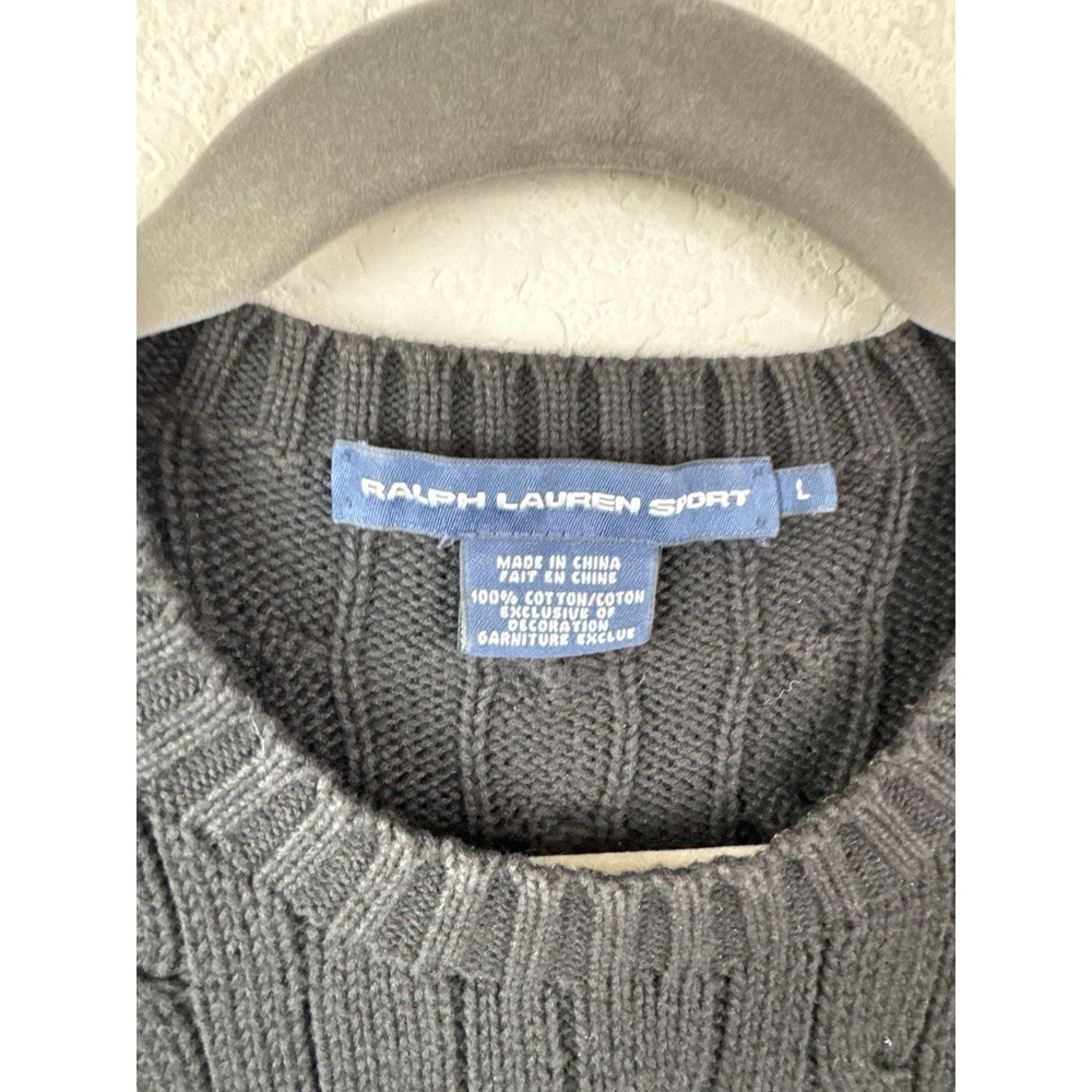 Ralph Lauren Sport Black Cable Knit Sweater Women's L Old‎ Money Quiet Luxury - Picture 4 of 6